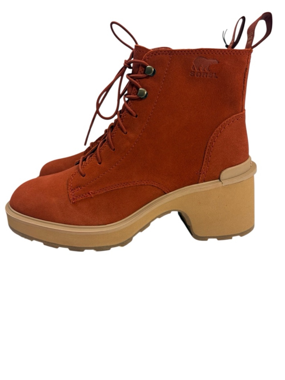 Sorel Waterproof Suede Lace Up Boots Women’s 10 Rust Orange Platform Lug Sole - Picture 4 of 12